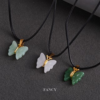 Fancy สร้อยคอ จี้ผีเสื้อ หินสีเขียว สีขาว เครื่องประดับ สําหรับผู้หญิง วันเกิด งานแต่งงาน ปาร์ตี้