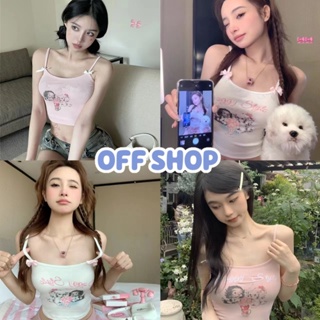 OFF SHOP พร้อมส่ง (OFF-68122-1) เสื้อสายเดี่ยว ไหมพรม ลายการตูนหมา ติดโบว์ตรงสายเล็กๆ -C