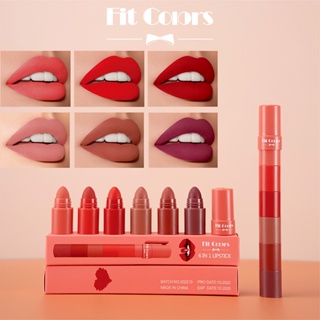 ลิปสติก ลิปกลอส เนื้อแมตต์กํามะหยี่ 6 สี 6 ส่วน ไม่ติดแก้ว