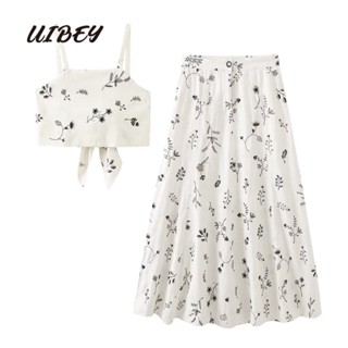 Uibey เสื้อแฟชั่น ปักลาย + กระโปรงยาว เอวสูง 139