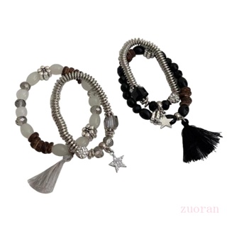 Zuo 2 ชิ้น แฟชั่น ดาว คู่ สร้อยข้อมือ หลายชั้น กําไลข้อมือ แฟชั่น คู่รัก เครื่องประดับ สายรัดข้อมือ ยืดหยุ่น วันเกิด