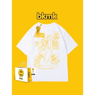 Bkmk Mario เสื้อยืดคอกลม แขนสั้น ผ้าฝ้าย พิมพ์ลายการ์ตูนอเมริกัน เรโทร เหมาะกับฤดูร้อน สําหรับผู้ชาย 0714