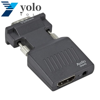 Yolo VGA เป็น HDMI อะแดปเตอร์แปลง, สายเชื่อมต่อ VGA เป็น HDMI, สายไฟ Micro Usb แบบพกพา สีดํา คอมพิวเตอร์ไปยังทีวี คอมพิวเตอร์