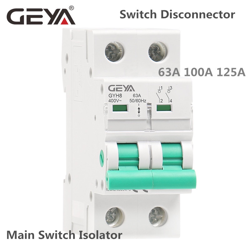 GEYA GYH8 Din Rail 2Pole สวิตช์หลักฟังก์ชั่นสวิตช์ตัดการเชื่อมต่อ Isolator Circuit Breaker 400VAC DP Breaker