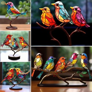 【VARSTR】Birds Ornaments Acrylic Artwork Decorations Birds On Branch Colorful Birds