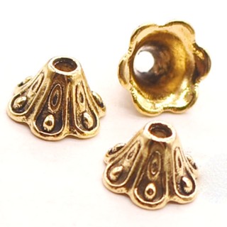 [Antique Receptacle &amp; Flower Hat] เครื่องประดับ ต่างหู ลูกปัดเซรามิค อัลลอย ลายดอกไม้ ประดับพู่ สีทอง สไตล์โบราณ