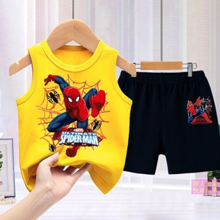 [พร้อมส่ง] ชุดเสื้อแขนกุด กางเกงขาสั้น ลายหน้ากากสไปเดอร์แมน แฟชั่นฤดูร้อน สําหรับเด็กผู้ชาย สองชิ้น