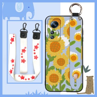 Waterproof Wrist Strap Phone Case For Redmi Note12S cartoon Lanyard sunflower painting flowers Phone Holder Shockproof Soft