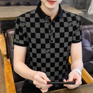 เสื้อโปโล คอปก พิมพ์ลายตัวอักษร ลายสก๊อต สําหรับผู้ชาย