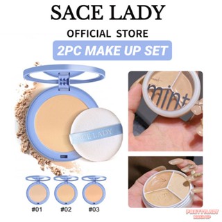 SACE LADY 2PCS Powder + Concealer Control Oil Waterproof Dark Circle Cover Invisible Pore Makeup Set [prettylady]