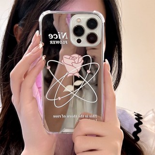 Bella _ เคสป้องกันโทรศัพท์มือถือ แบบนิ่ม ลายดอกกุหลาบ มีกระจก สําหรับ iphone XR XS 11 12 13 14 15 pro max mini S PLUS