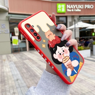 สําหรับ Realme 6 6s Narzo 6 Pro เคส การ์ตูน ชานม เด็กผู้หญิง รูปแบบ ด้านบาง สี่เหลี่ยม ขอบ การออกแบบใหม่ กันกระแทก ฝ้า ใส เคสโทรศัพท์แข็ง