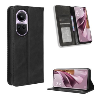 เคสโทรศัพท์หนัง PU ฝาพับ พร้อมช่องใส่บัตร ขาตั้งวาง สําหรับ OPPO Reno10 5G Reno 10 Pro Pro+