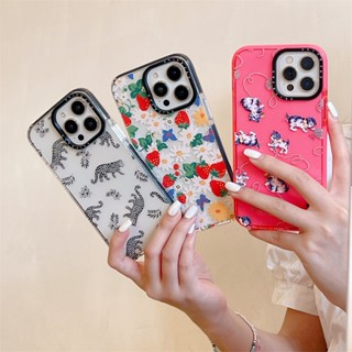 พร้อมส่ง CASETiFY 【สตรอเบอร์รี่ แมว เสือดาว】เคสซิลิโคน TPU นิ่ม แบบใส สําหรับ iPhone 14 Pro MAX 13 12 11 Pro MAX