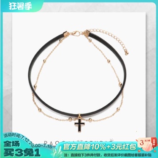 Dark Cross~ สร้อยคอโชคเกอร์ สายโซ่ จี้ไม้กางเขน สีดํา สไตล์ฮิปฮอป สําหรับผู้หญิง