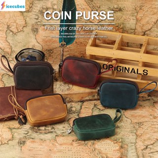 Crazy Horse Leather Retro Coin Case Small Zipper Bluetooth Headphone Case Key Case Leather Card Case Cowhide Coin Purse ICECUBES