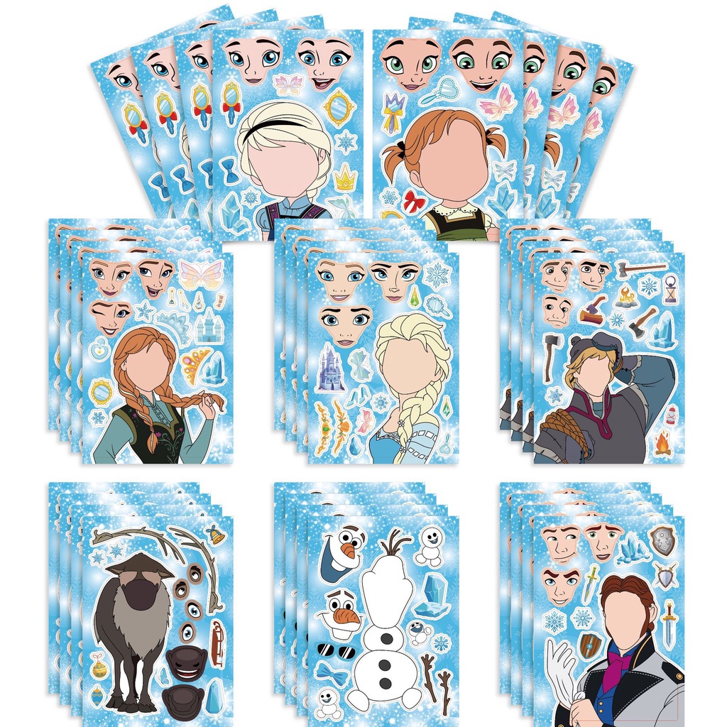 16 ชิ้น/ล็อต Frozen Elsa Anna Theme Make Your Own Face DIY สติกเกอร์ปริศนาของเล่นเด็ก