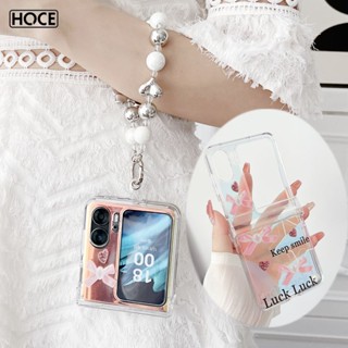 Hoce 3in1 เคสโทรศัพท์มือถือแบบใส ฝาพับ กันกระแทก ประดับโบว์ พร้อมสายโซ่คล้องมือ สําหรับ OPPO Find N2 Flip 5G FindN2Flip