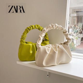 Zara กระเป๋าสะพายไหล่ ใบเล็ก แบบพกพา จับจีบ ลายก้อนเมฆ