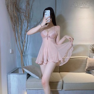 [พร้อมส่ง] ชุดนอนกระโปรง ผ้าตาข่าย คอวีลึก ขนาดใหญ่ แต่งลูกไม้เซ็กซี่ สําหรับสตรี