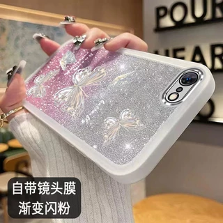 เคสไอโฟน iphone 6 7 8 6s 6 6s 7 8 plus TPU นิ่ม แบบใส ไล่โทนสี ลายผีเสื้อ พร้อมฟิล์มเลนส์ สําหรับ iphone 6 7 8 6s 6 6s 7 8 plus