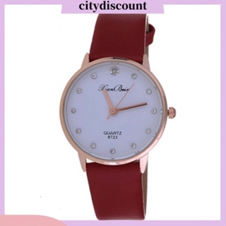 &lt;citydiscount&gt; นาฬิกาข้อมือควอตซ์แฟชั่น สายหนังเทียม ฝังพลอยเทียม สําหรับคู่รัก