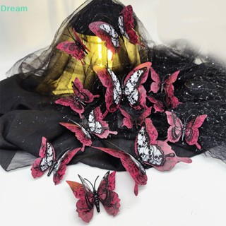 &lt;Dream&gt; สติกเกอร์ ลายโครงกระดูก ผีเสื้อ ค้างคาว 3D สําหรับติดตกแต่งผนังบ้านผีสิง ปาร์ตี้ฮาโลวีน 12 ชิ้น