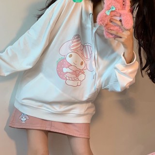 เสื้อกันหนาวลําลอง มีฮู้ด แบบนิ่ม ทรงหลวม พิมพ์ลาย Sanrio Melody น่ารัก สไตล์ญี่ปุ่น เหมาะกับฤดูใบไม้ร่วง และฤดูหนาว สําหรับนักเรียนหญิง