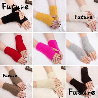 Future ถุงมือถักฤดูหนาวฤดูใบไม้ร่วงหนาครึ่งนิ้ว