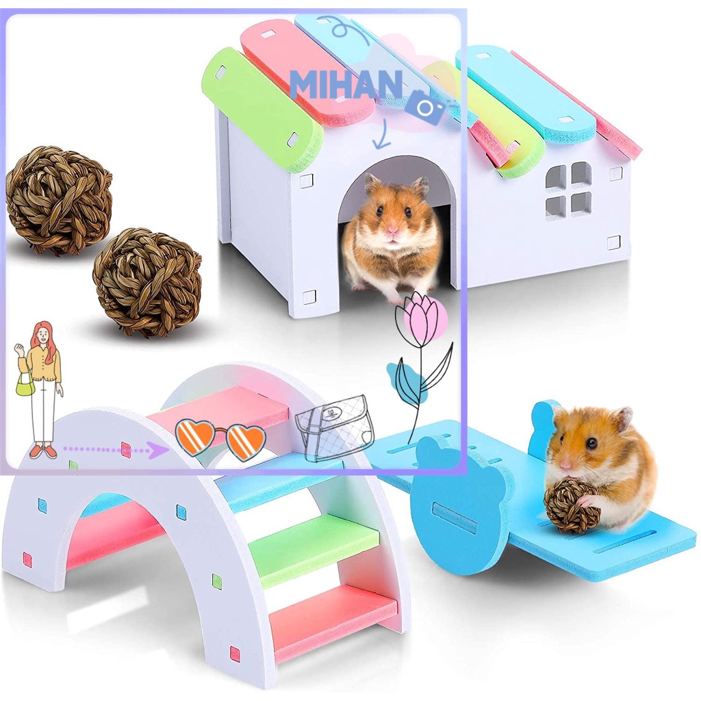 Mihan ลูกบอลไม้สีรุ้งขนาดเล็กของเล่นสําหรับสัตว์เลี้ยงหนูแฮมสเตอร์