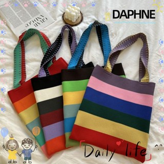 Daphne กระเป๋าถือ กระเป๋าช้อปปิ้ง ผ้าถัก ลายสก๊อต สีรุ้ง ใช้ซ้ําได้ สําหรับผู้หญิง