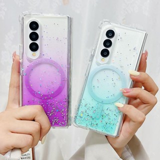 เคสโทรศัพท์มือถือ PC แบบแข็ง แต่งกลิตเตอร์ ไล่โทนสี แม่เหล็กไร้สาย สําหรับ Samsung Z Fold 5 Z Fold 4 3