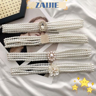 Zaijie24 เข็มขัดโซ่ ประดับมุก หรูหรา สําหรับผู้หญิง