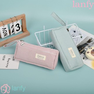 Lanfy กระเป๋าเครื่องเขียน กระเป๋าดินสอ ลายสก๊อต จุของได้เยอะ มีซิป สไตล์เกาหลี