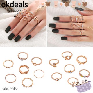 OKDEALS แหวนคริสตัล ประดับเพทาย สีทอง สไตล์โกธิค