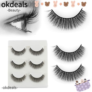 OKDEALS ใหม่ ขนตาปลอม 3D แฮนด์เมด เหมือนจริง 3 คู่