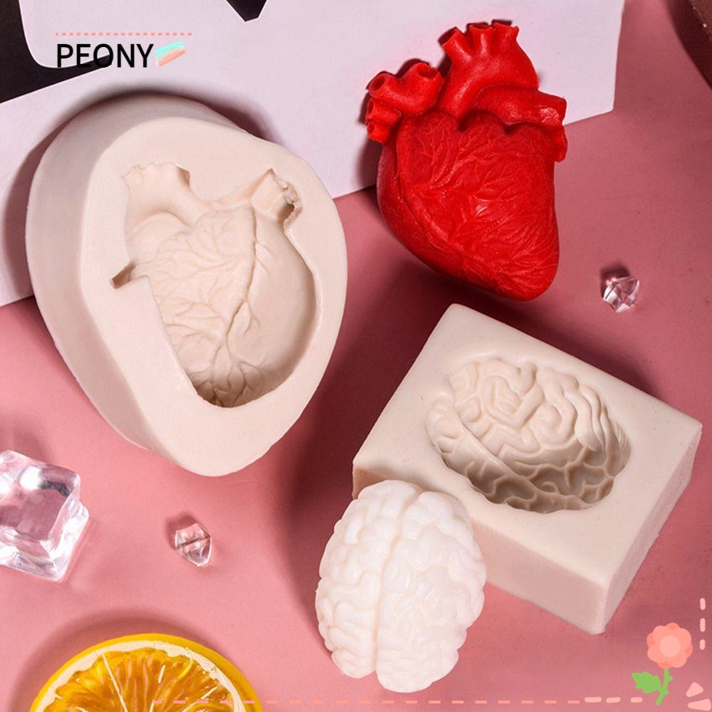 Peonypavilion แม่พิมพ์ซิลิโคน รูปหัวใจฮาโลวีน สมอง สไตล์เรโทร สําหรับทําฟองดองท์ ตกแต่ง