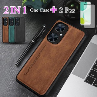 2 IN 1 เคสโทรศัพท์หนังแกะ เซรามิก กันรอยหน้าจอ ทรงโค้ง สําหรับ Huawei Nova 11i