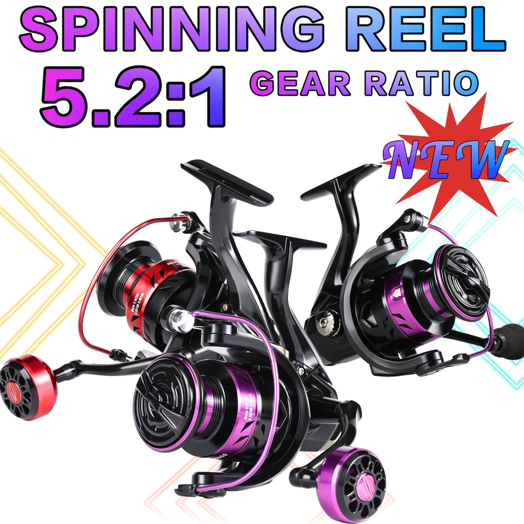 sougayilang รอกตกปลา 2 สีโรตารี่ตกปลารีล 5.2: 1 อัตราทดเกียร์รีลตกปลาพร้อมแกนอลูมิเนียมสําหรับตกปลาน้ําจืดตกปลา