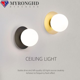 Myronghd โคมไฟติดผนัง LED ทรงกลม สีดํา / ทอง