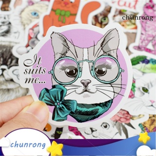 Chunrong สติกเกอร์ ลายการ์ตูนแมวน่ารัก กันน้ํา สําหรับติดตกแต่งตู้เย็น สกูตเตอร์ กระเป๋าเดินทาง DIY 50 ชิ้น