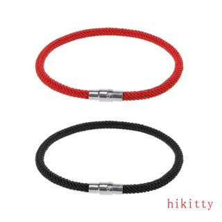 Hik สร้อยข้อมือเชือกถัก สีแดง สีดํา เรียบง่าย สไตล์สตรีท เข็มกลัดแม่เหล็ก เครื่องประดับตกแต่ง ของขวัญ