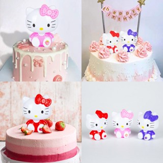 Kawaii ตุ๊กตาฟิกเกอร์การ์ตูน Hello Kitty สําหรับตกแต่งเค้กวันเกิดเด็ก