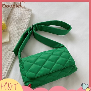 【Double C 】✿   กระเป๋าสะพายไหล่ กระเป๋าถือ ผ้าไนล่อน สีพื้น สําหรับสตรี