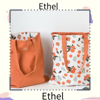 Ethel1 กระเป๋าสะพายไหล่ ผ้าแคนวาส ลายดอกทานตะวัน สองด้าน ใช้ซ้ําได้ ความจุขนาดใหญ่ สําหรับผู้หญิง