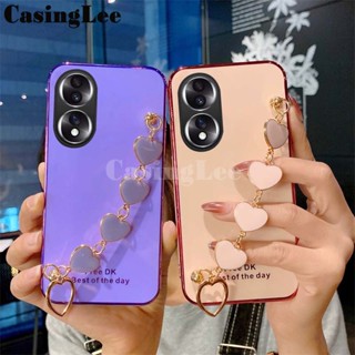 เคสโทรศัพท์มือถือแบบนิ่ม ลายหัวใจ สีชมพู พร้อมสายโซ่คล้อง สําหรับ Honor 90 Pro Lite Honor90 Lite Pro