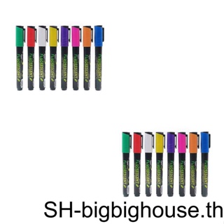 【Biho】ชอล์กปากกามาร์กเกอร์ ไวท์บอร์ด ลบได้ มีไฟ LED หลากสีสัน 8 ชิ้น