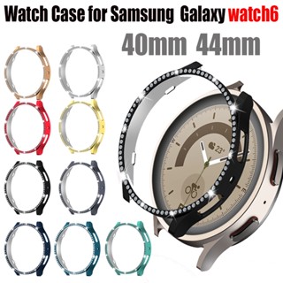 เคสนาฬิกาข้อมือ PC ประดับเพชร แถวเดียว สีดํา สีเงิน สําหรับ Samsung Galaxy watch 6 40 มม. 44 มม.