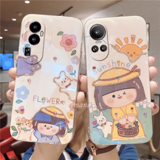 ใหม่ เคสโทรศัพท์มือถือแบบนิ่ม TPU กันกระแทก แต่งพลอยเทียม ลายการ์ตูนเด็กผู้หญิง ดอกไม้น่ารัก แฟชั่น สําหรับ OPPO Reno10 Pro+ Reno 10 Pro Plus 5G A78 NFC 4G 2023