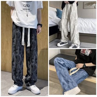 Stylepop กางเกงขายาว ผ้าร่อง ลายอักษร ผ้าใส่สบาย Pants AB2